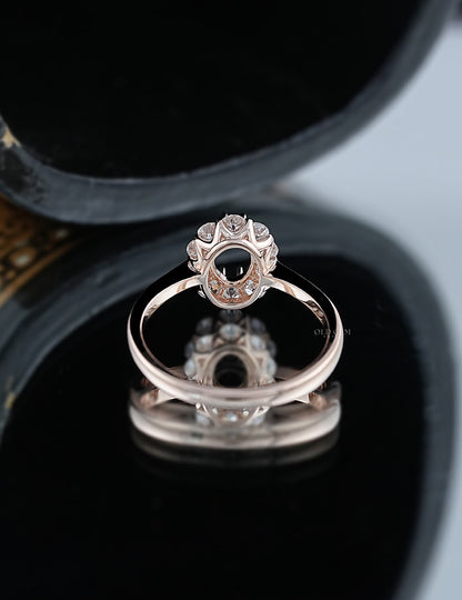 Old Mine Oval with Round Halo Semi Mount Ring