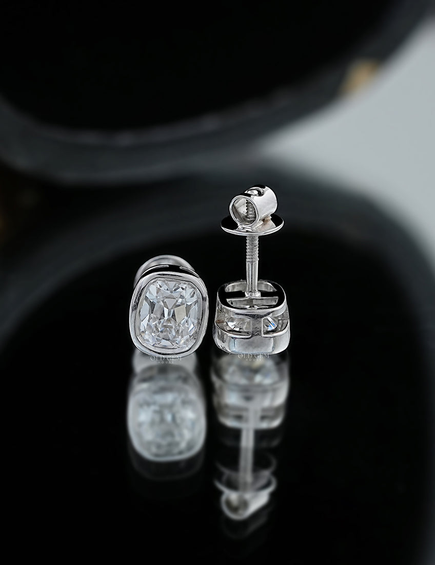 Elongated Old Mine Cut Bezel Stud