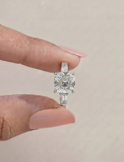 Art Deco Old Mine Cut Three Stone Engagement Ring Engagement Ring