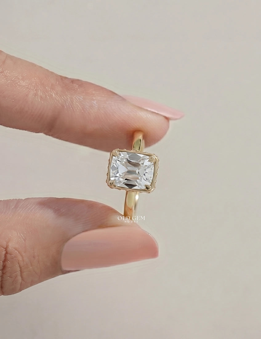 Mid Century Old Mine Cushion Hidden Halo Engagement Ring Engagement Ring