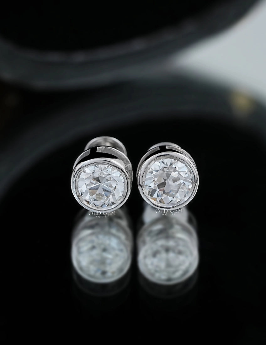 Old Cut Round Bezel Stud Earrings