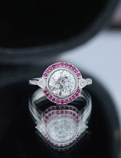 Old Euro Diamond Halo Ring Engagement Ring