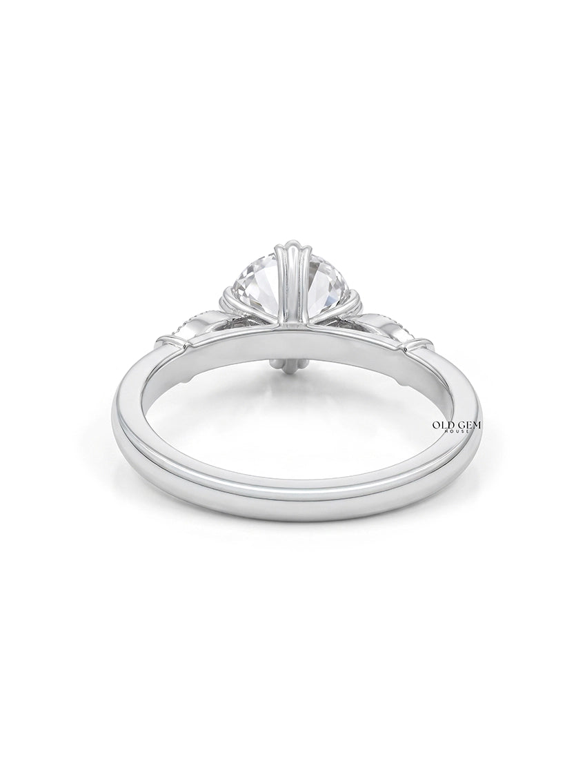 Mid Century Old European Cut Milgrain Set Accent Ring Engagement Ring