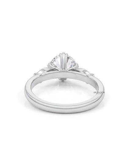 Mid Century Old European Cut Milgrain Set Accent Ring Engagement Ring