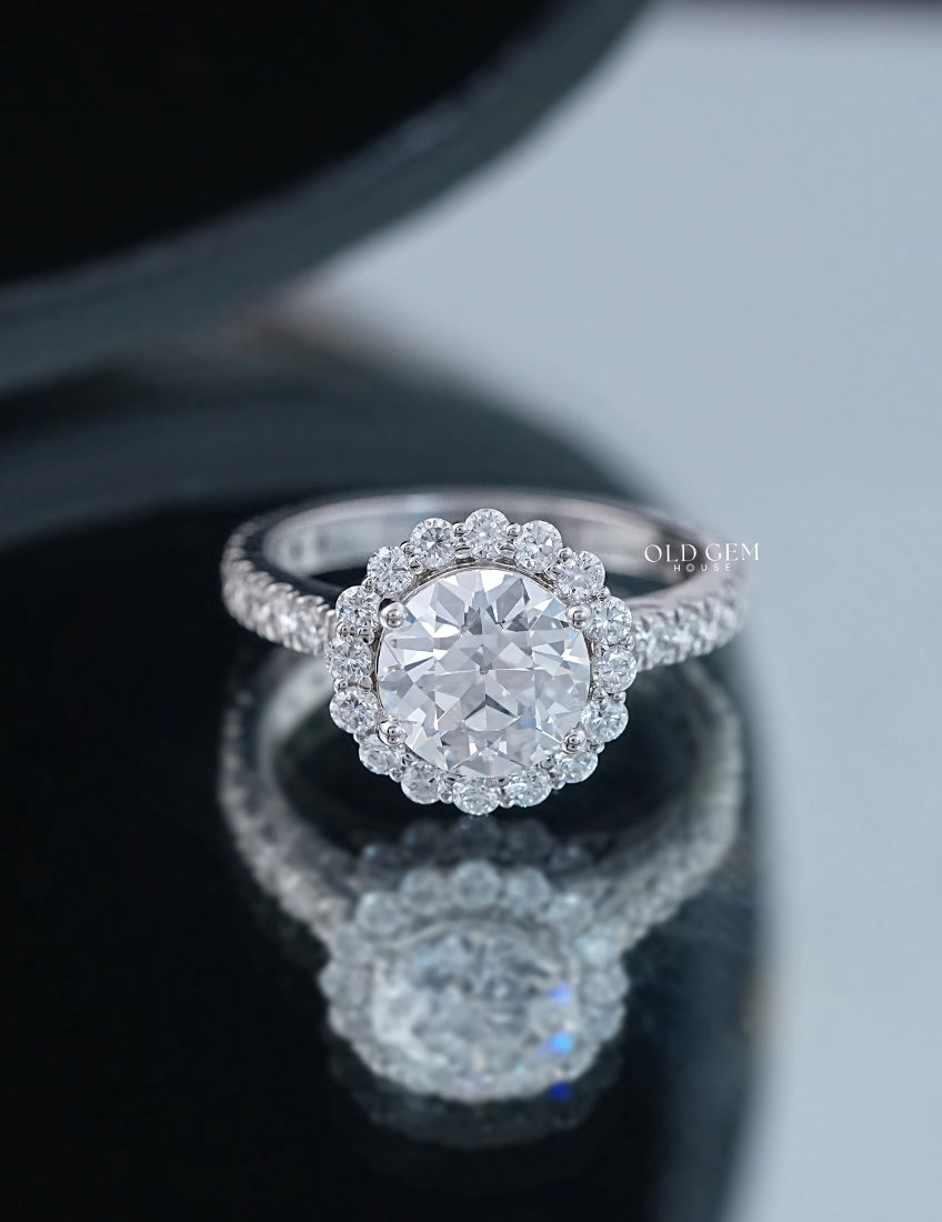 Old European Cut Halo Ring Engagement Ring