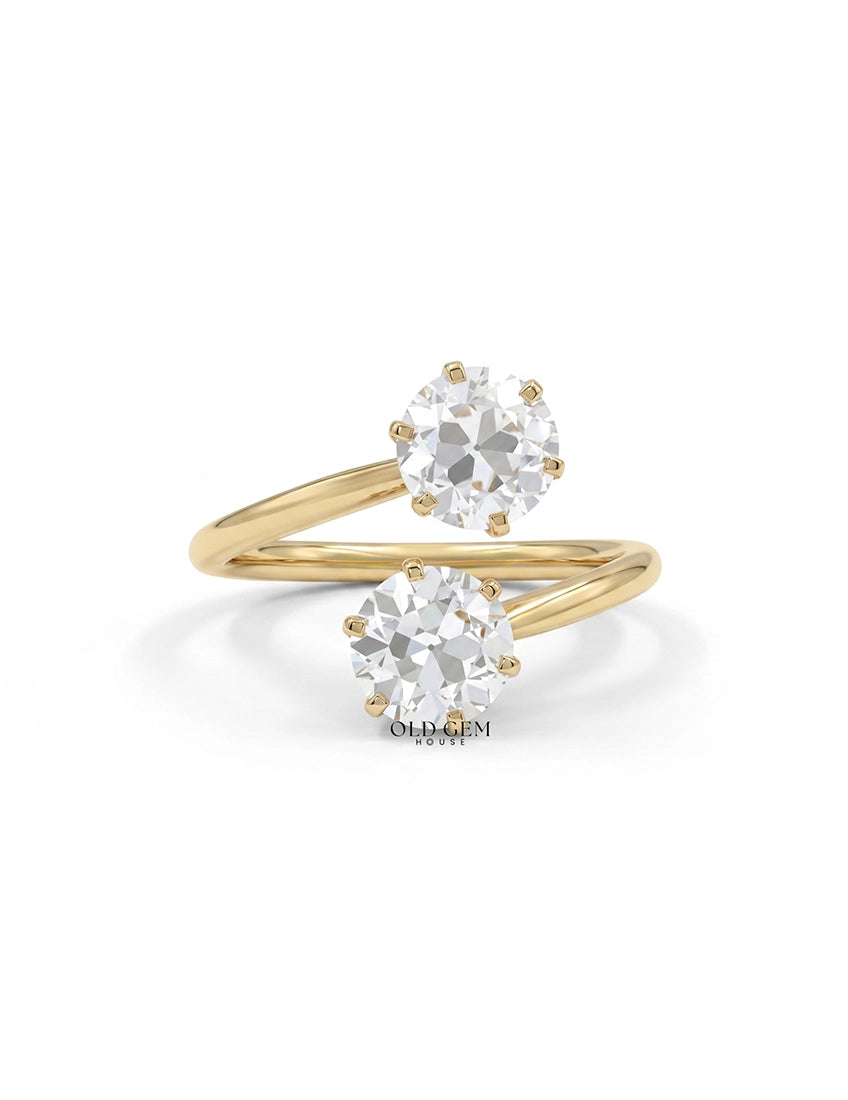 Old European Round Cut Bypass Toi Et Moi Ring-Art Deco