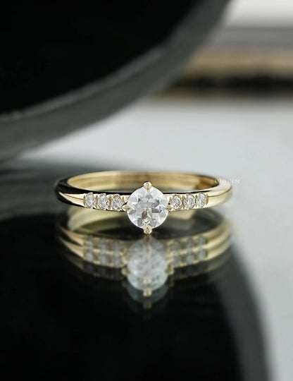 Old European Round Lab Accent Solitaire Ring Engagement Ring