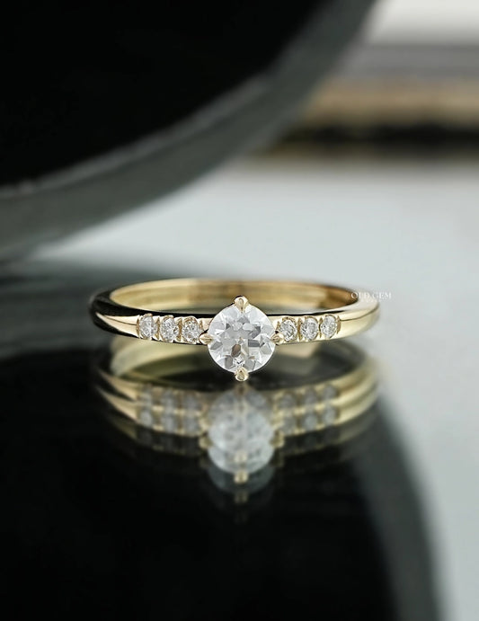 Georgian Old European Round Cut Solitaire Accent Ring Engagement Ring