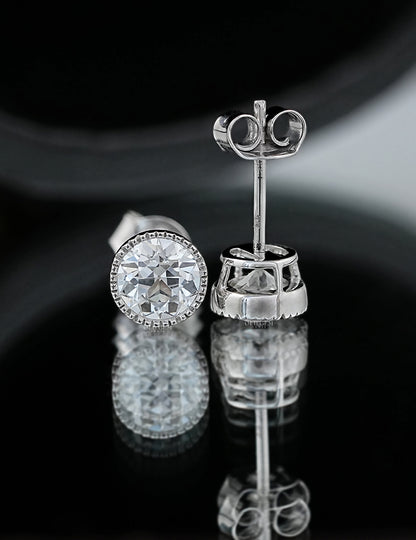 Old European Round Cut Milgrain Stud Earrings Earrings