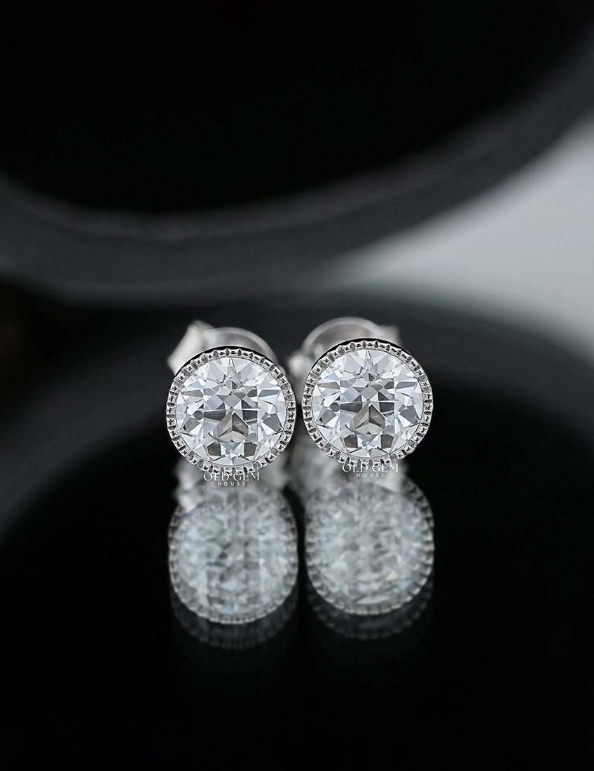 Old European Round Cut Milgrain Stud Earrings Earrings