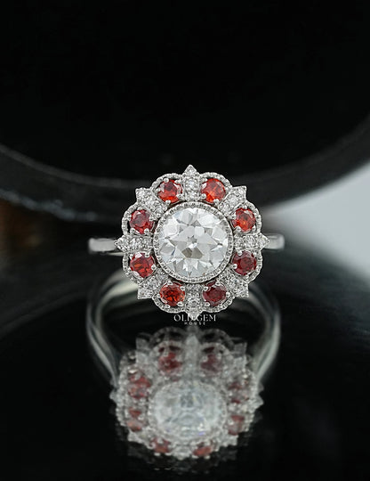 OEC Round Red Gemstone Halo Engagement Ring Engagement Ring