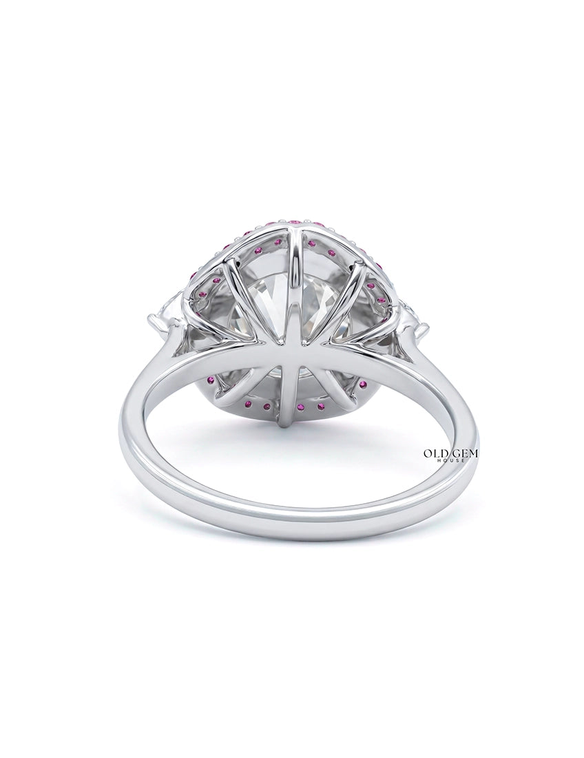 Art Deco Old European Round Cut Pink Gemstone Halo Ring Engagement Ring