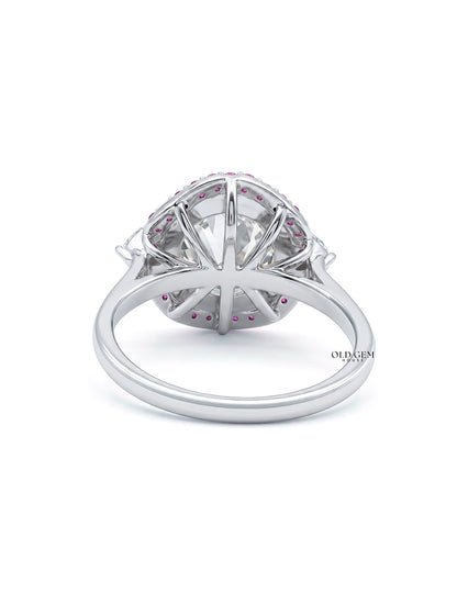 Art Deco Old European Round Cut Pink Gemstone Halo Ring Engagement Ring