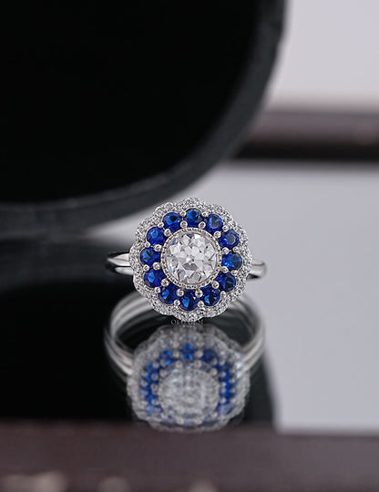 Old European Round Double Halo Ring Engagement Ring