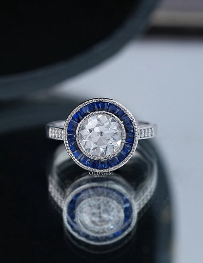 Old European Round Halo Ring Engagement Ring