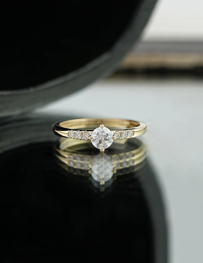 Old European Round Lab Accent Solitaire Ring