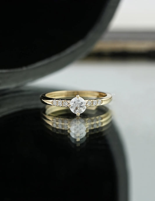 Old European Round Lab Accent Solitaire Ring