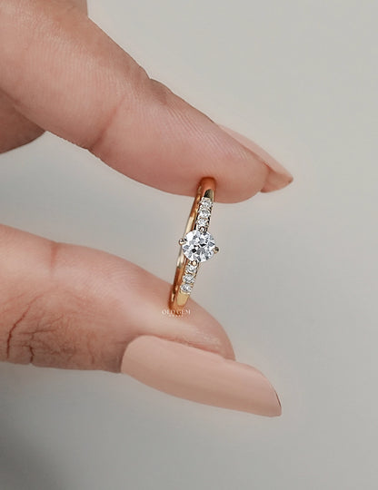 Old European Round Lab Accent Solitaire Ring