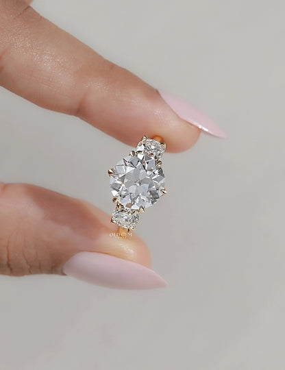 Old European Round Lab Diamond Three Stone Ring