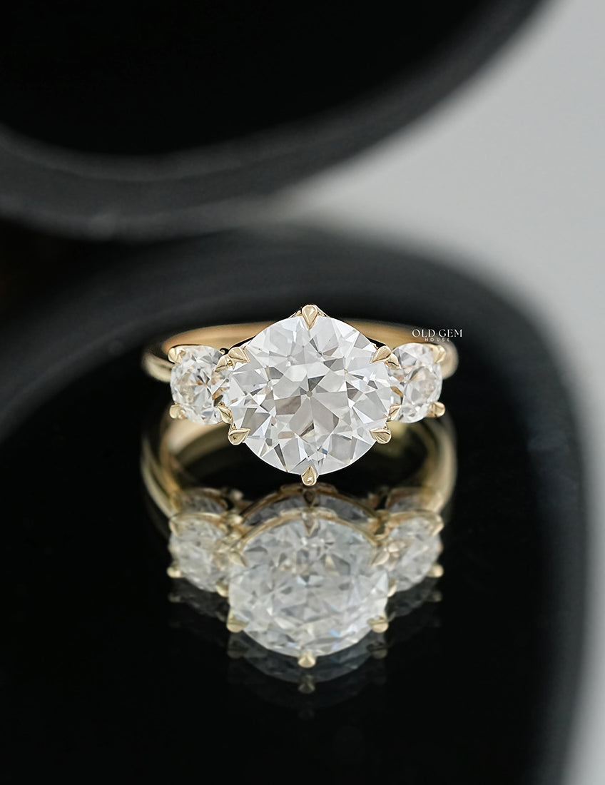 Old European Round Lab Diamond Three Stone Ring