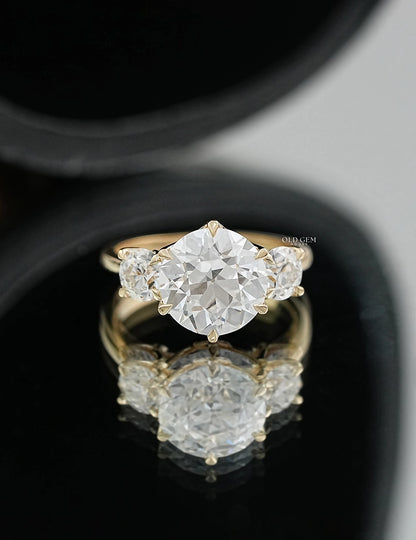 Old European Round Lab Diamond Three Stone Ring Engagement Ring