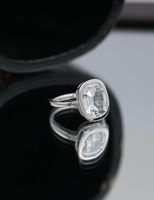 Mid Century Old Mine Cushion Bezel Set Engagement Ring