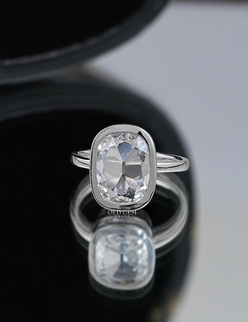 Mid Century Old Mine Cushion Bezel Set Engagement Ring