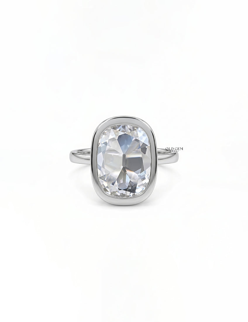 Mid Century Old Mine Cushion Bezel Set Engagement Ring Engagement Ring