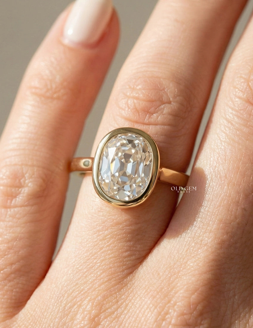 Old Mine Cushion Bezel Solitaire Ring Engagement Ring