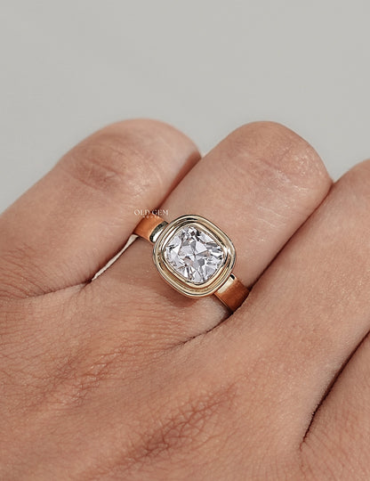 Old Mine Cushion Lab Diamond Bezel Set Ring