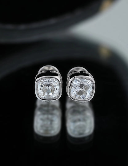 Old Mine Cushion Bezel Stud Earrings Earrings