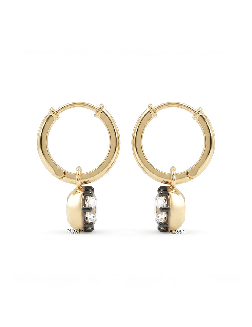 Old Mine Cushion Black Coated Hoop Earrings Earrings