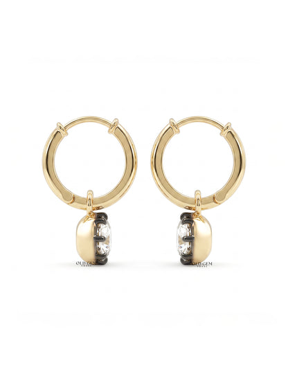 Old Mine Cushion Black Coated Hoop Earrings Earrings