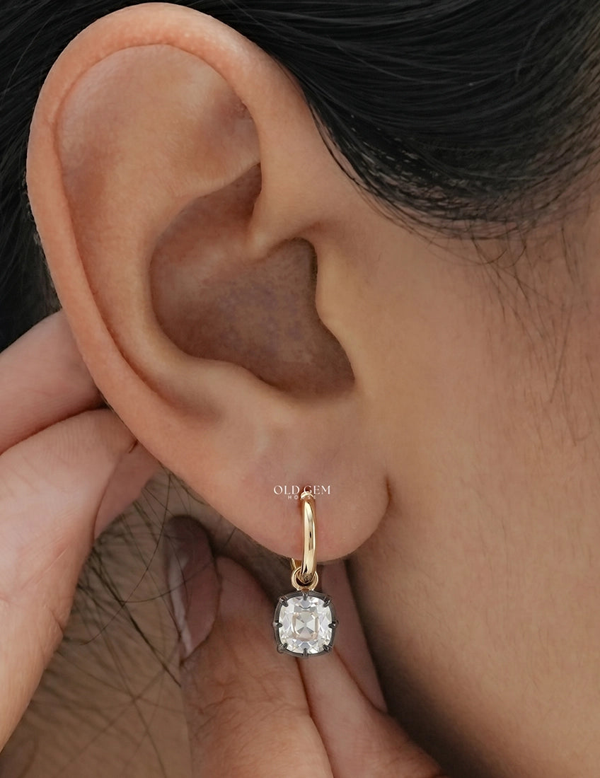 Old Mine Cushion Black Coated Hoop Earrings Earrings
