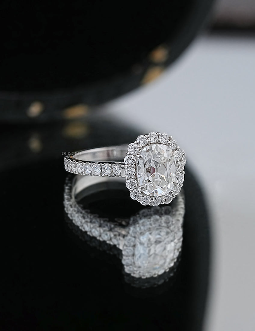 Old Mine Cut Halo Ring Engagement Ring