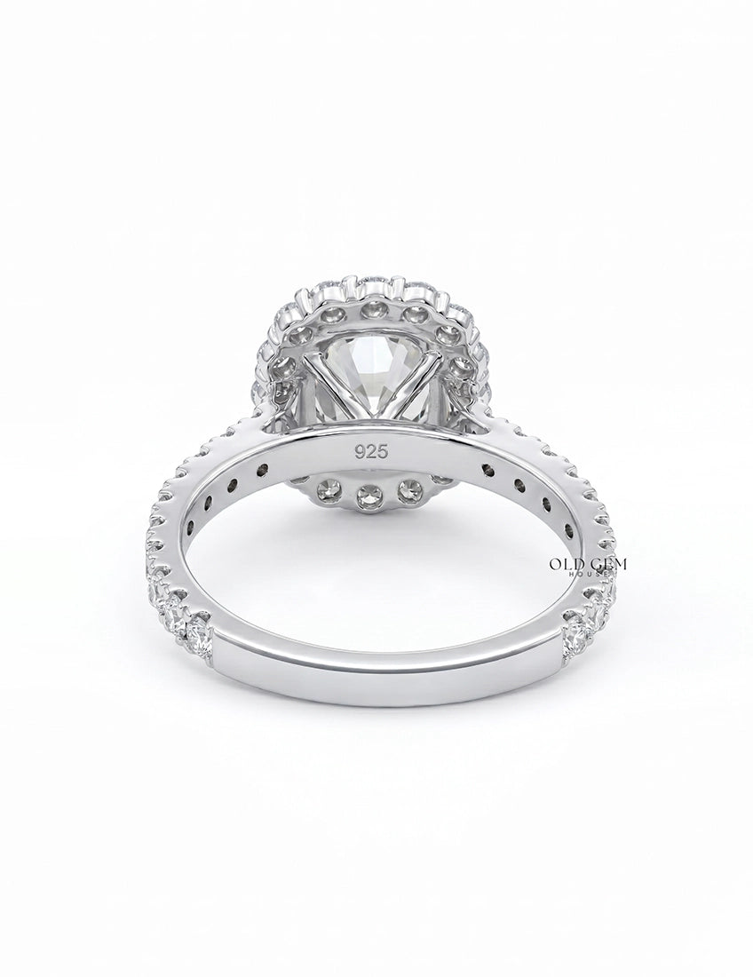 Mid Century Old Mine Cushion Cut Halo Accent Engagement Ring Engagement Ring
