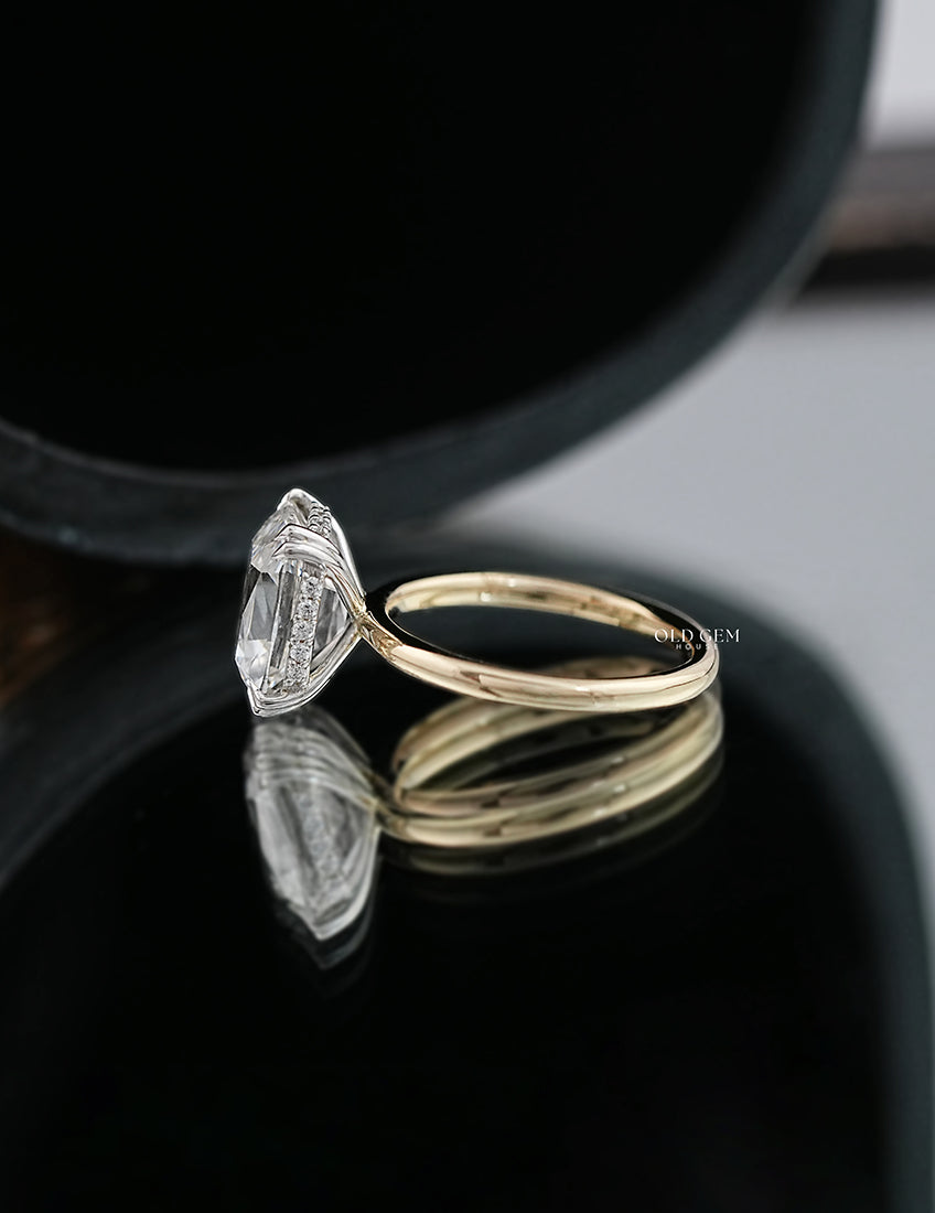Old Mine Cushion Cut Lab Grown Diamond Hidden Halo Ring Engagement Ring