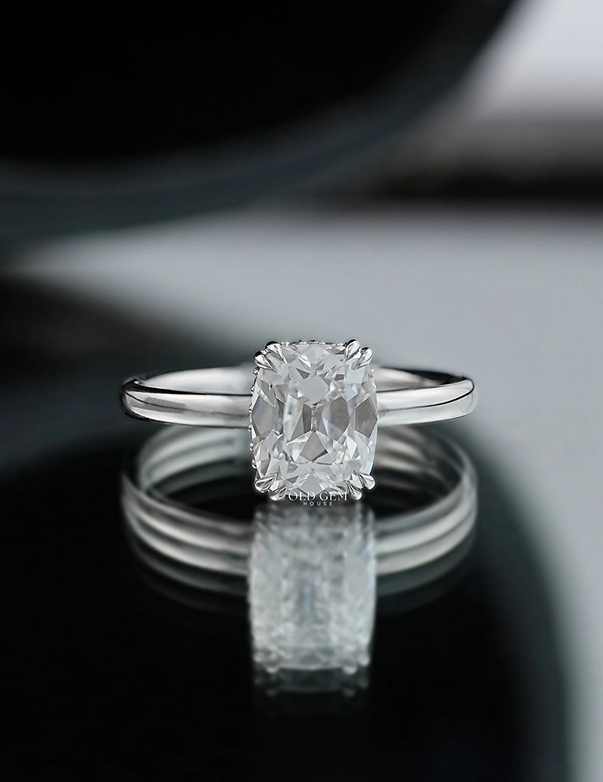 Old Mine Cushion Cut Lab Grown Diamond Hidden Halo Ring Engagement Ring