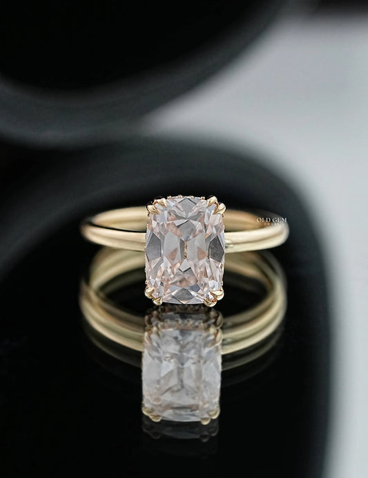 Old Mine Cushion Cut Lab Grown Diamond Hidden Halo Solitaire Ring Engagement Ring