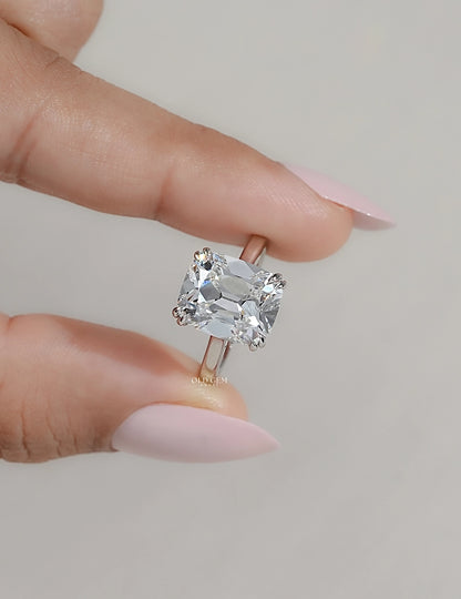 Elongated Old Mine Cushion Cut Lab Grown Diamond Solitaire Ring