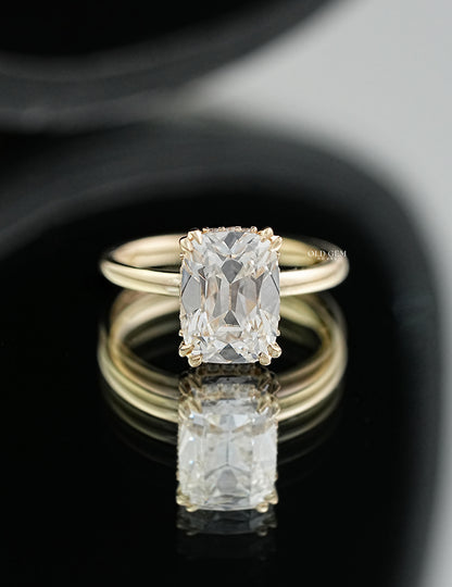 Old Mine Cushion Double Prong Set Hidden Halo Ring