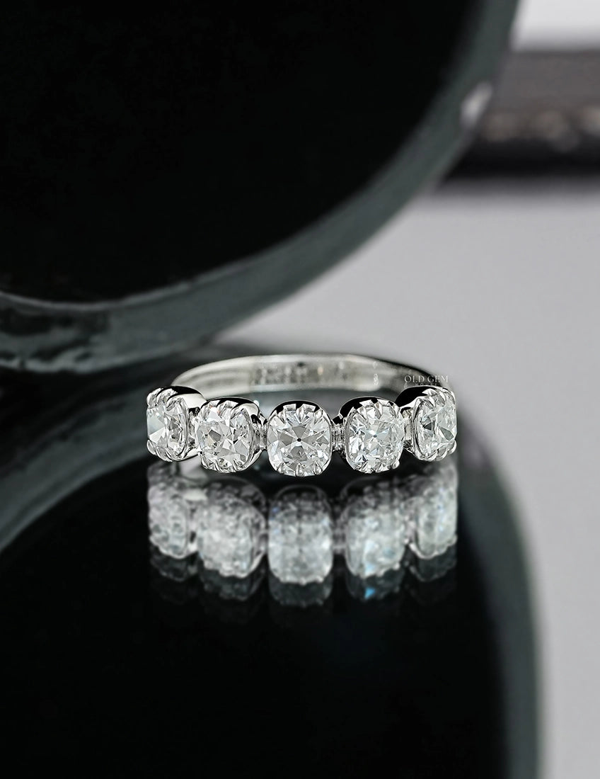 Old Mine Cushion Diamond Five Stone Wedding Band Wedding Band