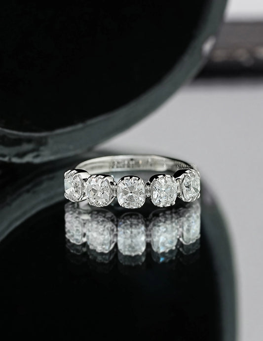 Old Mine Cushion Diamond Five Stone Wedding Band Wedding Band