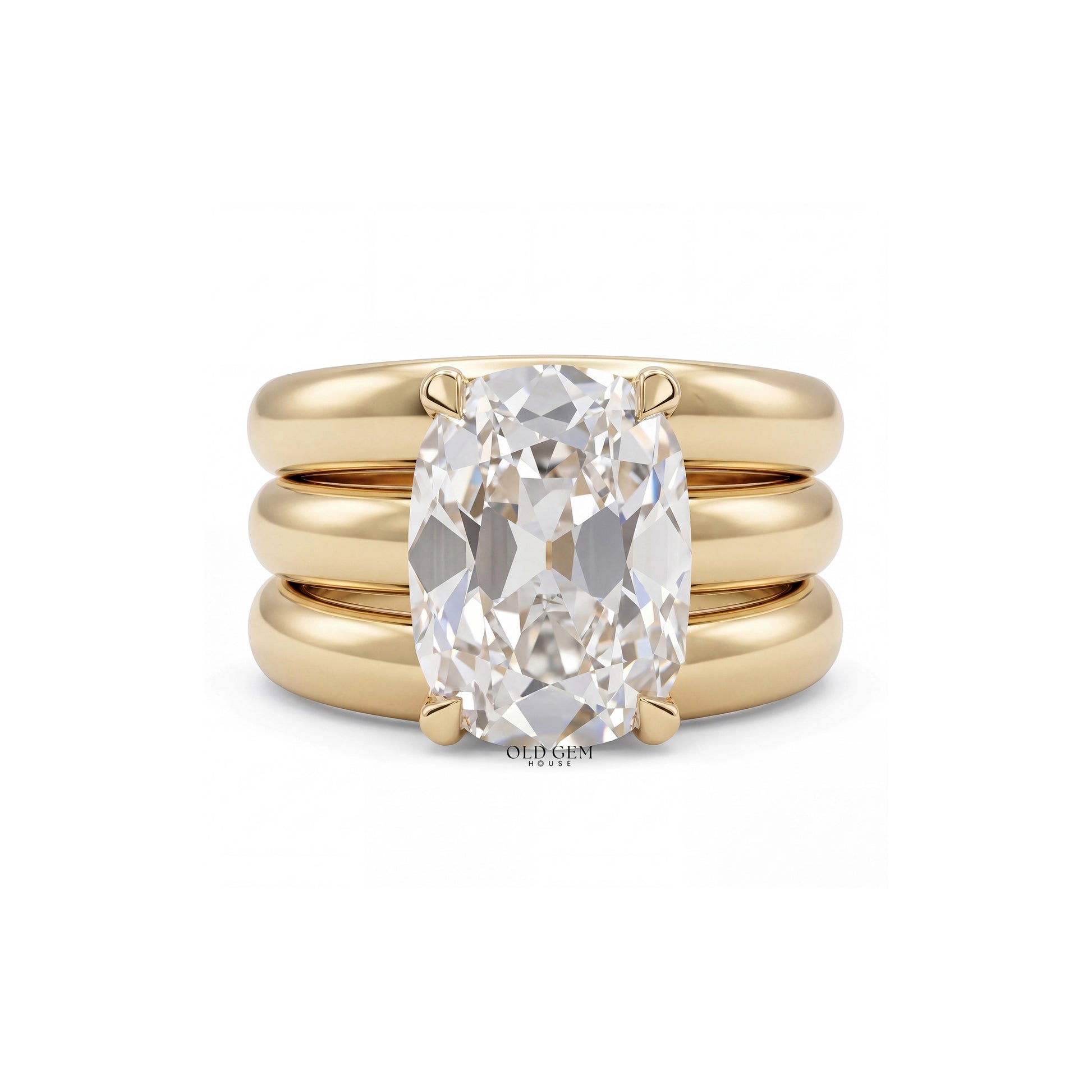 Georgian Old Mine Cushion Diamond Wide Wedding Band Wedding Band