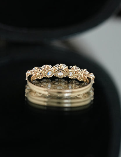 Old Mine Cut Half Eternity Band Wedding Band