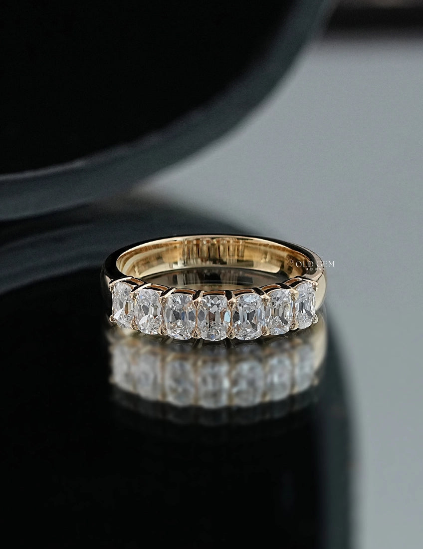 Old Mine Cushion Half Eternity Band Wedding Band