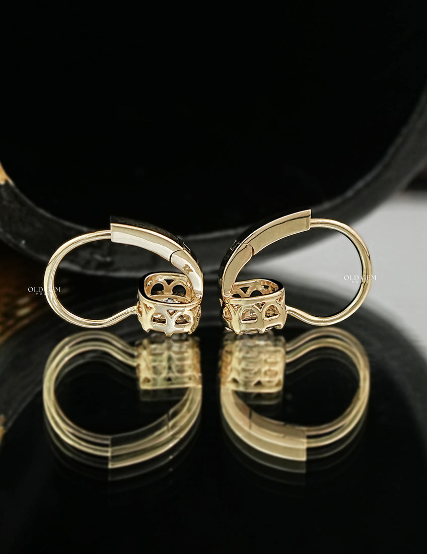 Old Mine Cushion Lab Diamond Huggie Hoop Earrings