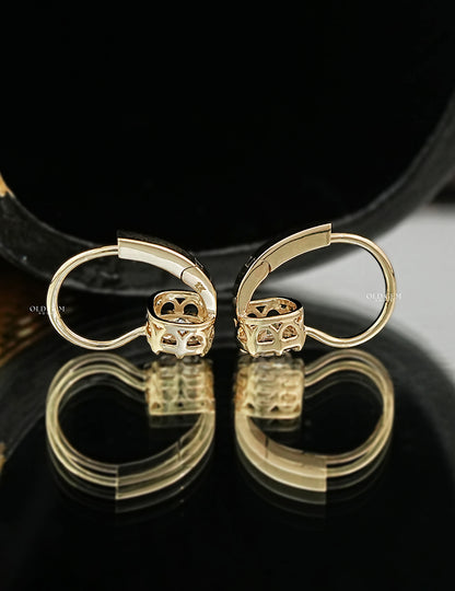 Old Mine Cushion Lab Diamond Huggie Hoop Earrings