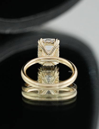 Old Mine Cushion Double Prong Set Hidden Halo Ring