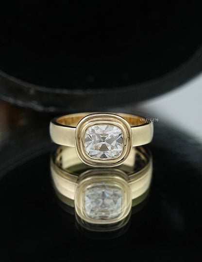 Old Mine Cushion Lab Diamond Bezel Set Ring Engagement Ring